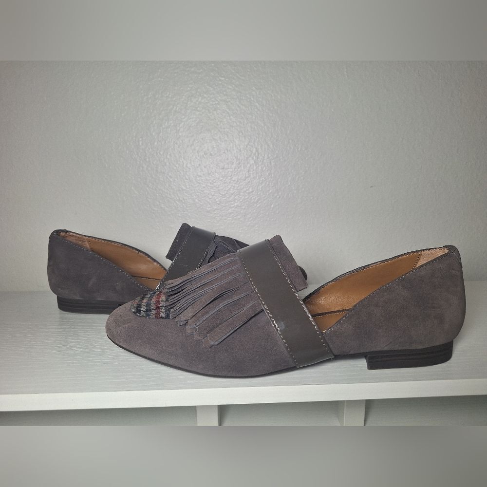 G.H. Bass & Co. Charcoal Suede Loafers with Fringe